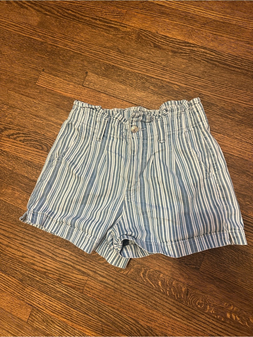 American Eagle Light Blue Striped Paperbag Waist Women's Shorts